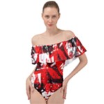 Red Graffiti Off Shoulder Velour Bodysuit 
