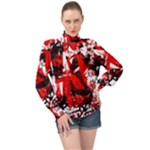 Red Graffiti High Neck Long Sleeve Chiffon Top