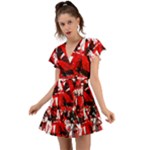 Red Graffiti Flutter Sleeve Wrap Dress
