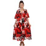 Red Graffiti Kimono Sleeve Boho Dress