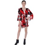 Red Graffiti V-Neck Flare Sleeve Mini Dress