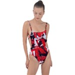 Red Graffiti Tie Strap One Piece Swimsuit