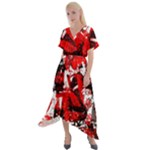 Red Graffiti Cross Front Sharkbite Hem Maxi Dress