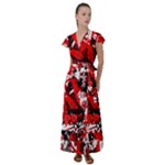 Red Graffiti Flutter Sleeve Maxi Dress