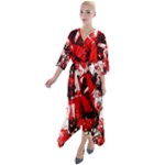 Red Graffiti Quarter Sleeve Wrap Front Maxi Dress