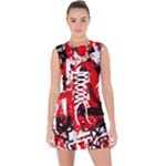 Red Graffiti Lace Up Front Bodycon Dress