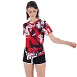Red Graffiti Asymmetrical Short Sleeve Sports Tee