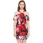 Red Graffiti Shoulder Frill Bodycon Summer Dress