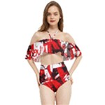 Red Graffiti Halter Flowy Bikini Set 