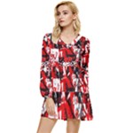 Red Graffiti Tiered Long Sleeve Mini Dress