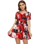 Red Graffiti Tiered Short Sleeve Mini Dress