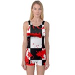 Checkerboard Splatter One Piece Boyleg Swimsuit