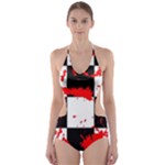 Checkerboard Splatter Cut-Out One Piece Swimsuit