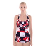 Checkerboard Splatter Boyleg Halter Swimsuit 