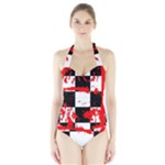 Checkerboard Splatter Halter Swimsuit
