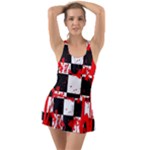 Checkerboard Splatter Ruffle Top Dress Swimsuit