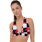 Checkerboard Splatter Halter Plunge Bikini Top
