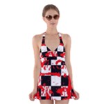 Checkerboard Splatter Halter Dress Swimsuit 