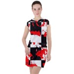 Checkerboard Splatter Drawstring Hooded Dress