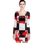 Checkerboard Splatter Long Sleeve Velvet Bodycon Dress