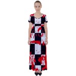Checkerboard Splatter High Waist Short Sleeve Maxi Dress