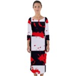 Checkerboard Splatter Quarter Sleeve Midi Bodycon Dress