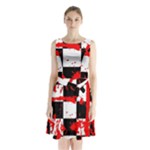 Checkerboard Splatter Sleeveless Waist Tie Chiffon Dress