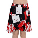 Checkerboard Splatter Chiffon Wrap Front Skirt