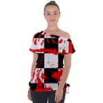 Checkerboard Splatter Off Shoulder Tie-Up Tee