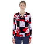 Checkerboard Splatter V-Neck Long Sleeve Top