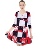Checkerboard Splatter Quarter Sleeve Front Wrap Dress