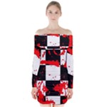 Checkerboard Splatter Long Sleeve Off Shoulder Dress