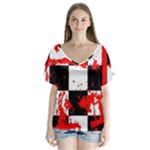 Checkerboard Splatter V-Neck Flutter Sleeve Top