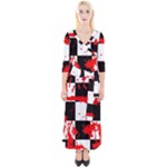 Checkerboard Splatter Quarter Sleeve Wrap Maxi Dress