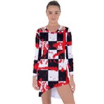 Checkerboard Splatter Asymmetric Cut-Out Shift Dress