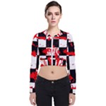 Checkerboard Splatter Long Sleeve Zip Up Bomber Jacket