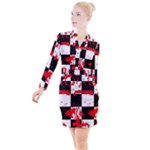 Checkerboard Splatter Button Long Sleeve Dress
