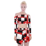 Checkerboard Splatter Off Shoulder Top with Mini Skirt Set