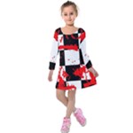 Checkerboard Splatter Kids  Long Sleeve Velvet Dress