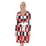 Checkerboard Splatter Long Sleeve Velvet Front Wrap Dress