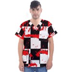 Checkerboard Splatter Men s V-Neck Scrub Top