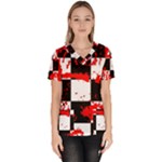 Checkerboard Splatter Women s V-Neck Scrub Top