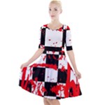 Checkerboard Splatter Quarter Sleeve A-Line Dress