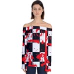 Checkerboard Splatter Off Shoulder Long Sleeve Top