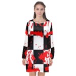 Checkerboard Splatter Long Sleeve Chiffon Shift Dress 