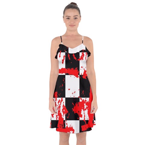 Checkerboard Splatter Ruffle Detail Chiffon Dress from ArtsNow.com