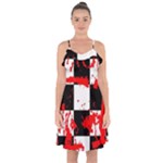 Checkerboard Splatter Ruffle Detail Chiffon Dress