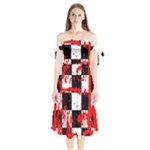 Checkerboard Splatter Shoulder Tie Bardot Midi Dress