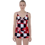 Checkerboard Splatter Tie Front Two Piece Tankini