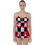 Checkerboard Splatter Babydoll Tankini Set